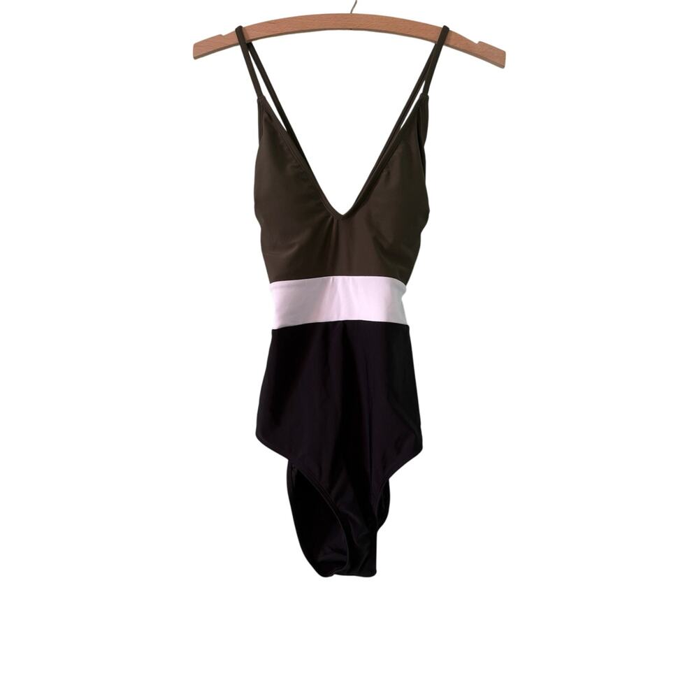 Cupshe Medium Army Green Whit Black Block Color Cross Back One Piece Swimsuit